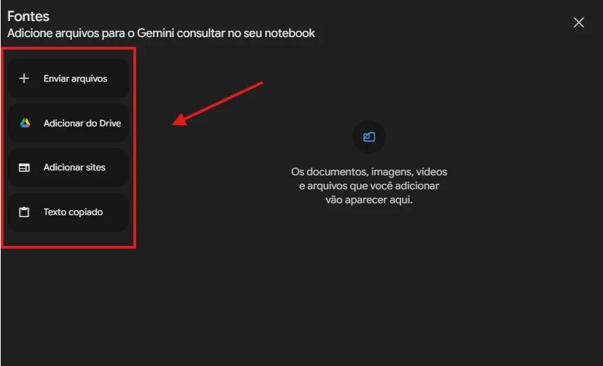 Gemini — passo 3: enviar arquivos
